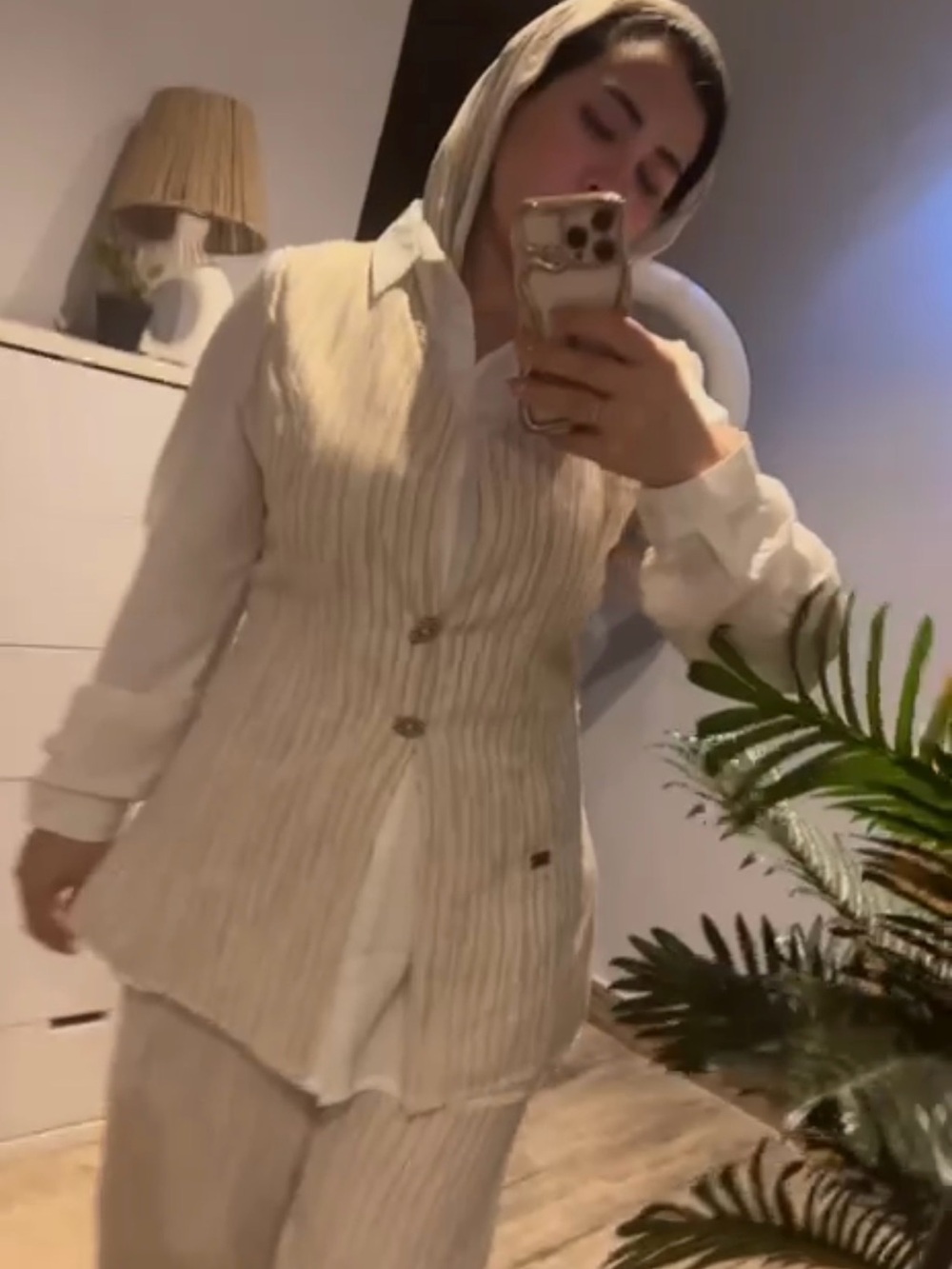 Cream Pinstripe Sleeveless Long Vest